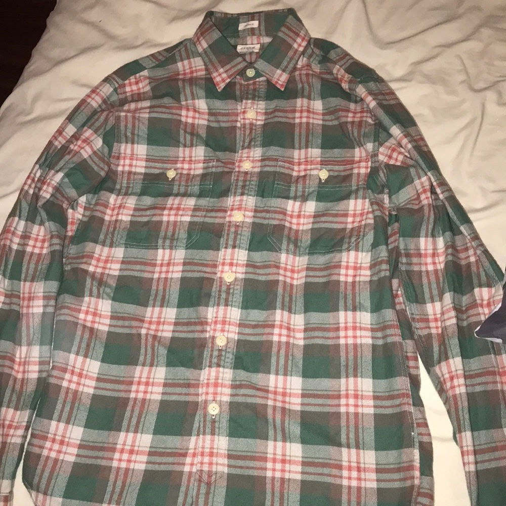Green, orange and white J. Crew flannel